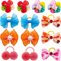 Mruq pet 100pcs Dog Hair Bows, Bulk Cute Puppy Pet Small Dog Hair Bows with Rubber Bands, Mix Handmade Flower Puff Ball Rhinestone Pearls Dog Bows, Yorkie Dog Bows for Dog Hair Grooming Accessories