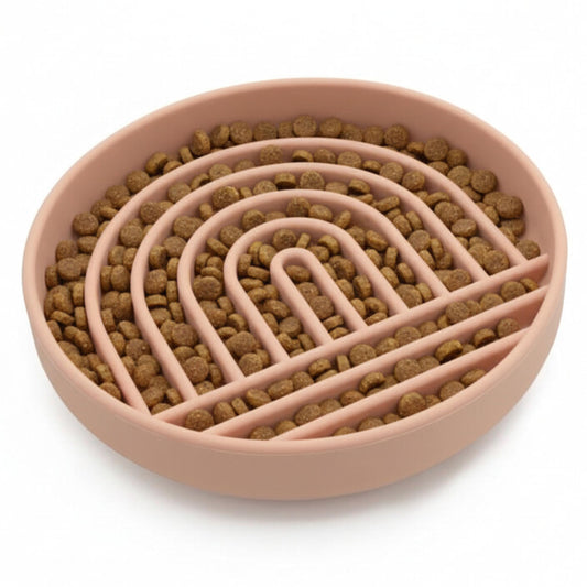 Should We Go? Slow Feeder for Dogs & Cats, The Slowdown Bowl Silicone Slow Eating Mealtime Solution with Modern Lick Mat Design, Reduces Gulping, Fits 1 Cup, 6” Across x 1.25” Tall, Small-Blush