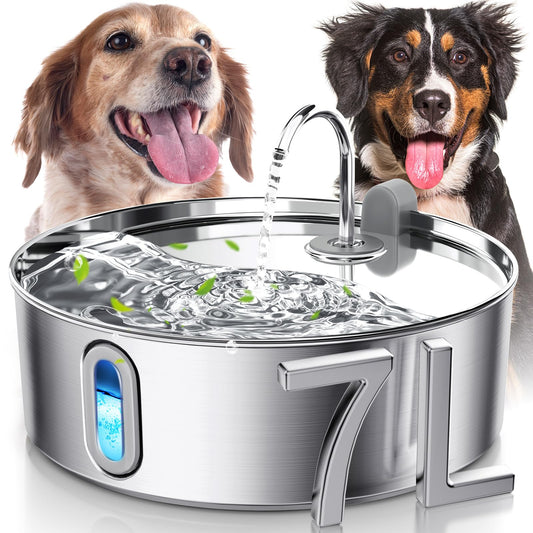 Smartoo 7L/236oz Stainless Steel Dog Water Fountain for Large Dogs – 25dB Ultra-Quiet Automatic Pet Water Dispenser with Deeper Bowl, 4-Stage Filtration – Ideal for Big Breeds, Multi-Pet Households
