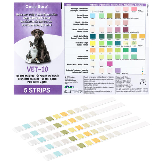 One Step Pet Urine Testing Strips, 5 x 10 Parameter Urinalysis Test Strips, Urine pH Test Strips for Dogs, Cats, Accurate Testing for UTI, Bladder & More, Pet Glucose Monitoring Kit