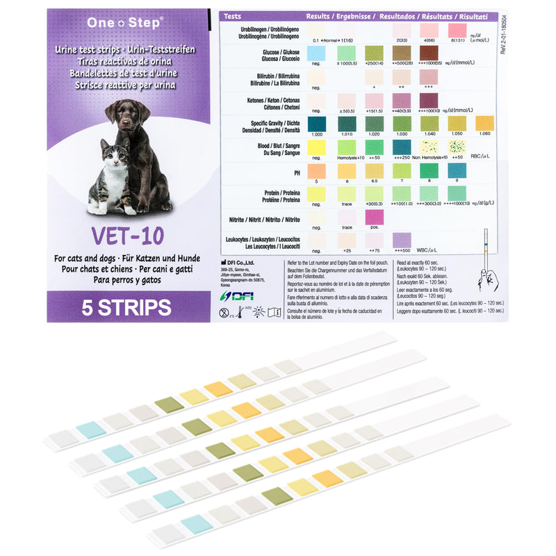 One Step Pet Urine Testing Strips, 5 x 10 Parameter Urinalysis Test Strips, Urine pH Test Strips for Dogs, Cats, Accurate Testing for UTI, Bladder & More, Pet Glucose Monitoring Kit