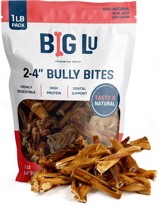 Big Lu - 2-4” Bully and Braided Bites, Variety Bag - 1 lb of 100% Grass-Fed Beef Chews for All Dogs, Natural, Fully Digestible, Long-Lasting Treats