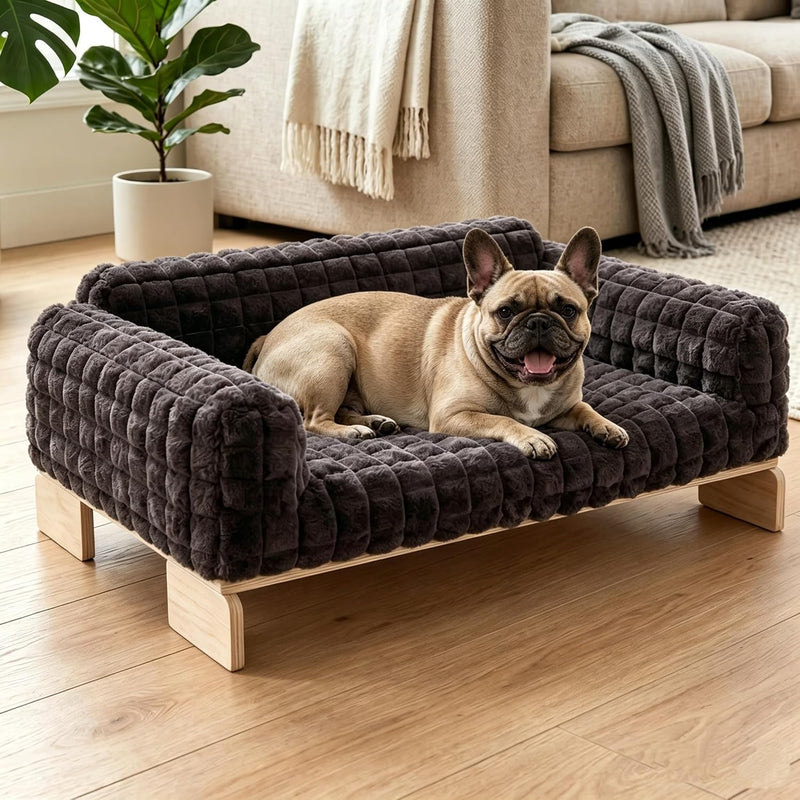 Veehoo Elevated Cat Bed Indoor, Wood Furniture Style Cat Couch Sofa