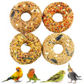 Fhiny 4 PCS Parakeet Treats, Donut Shaped Natural Grain Cockatiel Food with Fruits Vegetables Flowers and Herbs Bird Chew Toys for Parrot Conure Lovebird Training Rewards and Beak Grinding