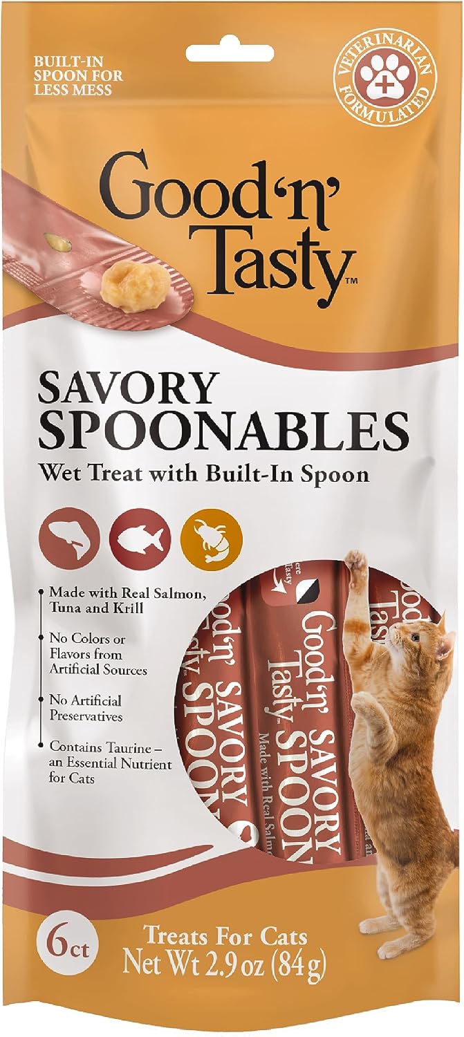 Good 'n' Tasty Savory Spoonables Cat Treat, Salmon Tuna Krill, 6 Count