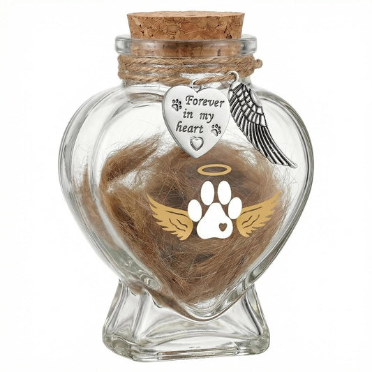 Chowsie Pet Memorial Bottle for Pet Hair, Pet Fur Memorial Keepsake, Keepsake for Dog and Cat Hair with Heart Shape Glass