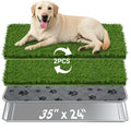 Dog Grass Pad with Tray Large, 35" x 24" Stainless Steel Dog Litter Box with 2 Premium Grass Pads & Reusable Pee Pad - Durable, Rust-Proof, Easy Clean Dog Toilet for Large Dogs Indoor Outdoor Use