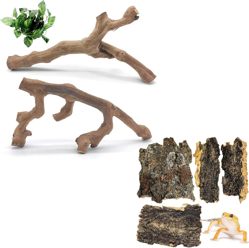 VCEPJH Snake Climbing Branch, 2Pcs Reptile Wood Natural Cork Log and Cork Bark for Reptiles, 4 Pcs Natural Cork Flats fo