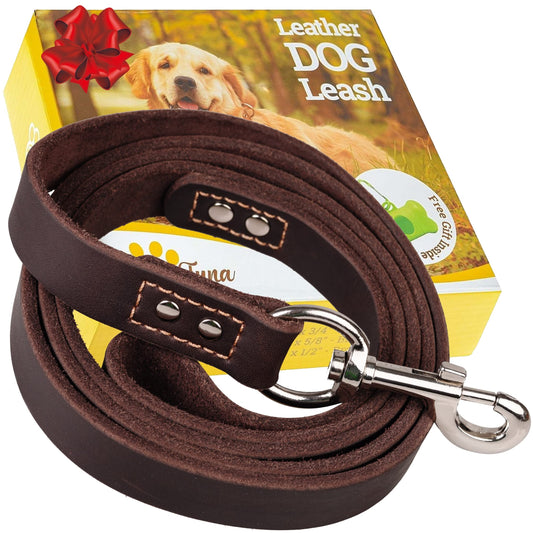 ADITYNA Leather Dog Leash 6 ft x 3/4 inch - Soft, Strong, Heavy Duty for Large & Medium Breeds - Dog Lead for Walking, Training, Hiking and Running (Brown)