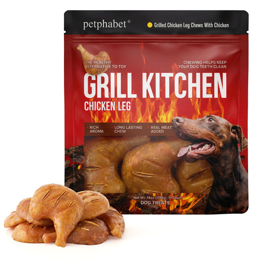 PETPHABET Rawhide Free Dog Chew Bones - 11 Count Grilled Chicken Leg Dog Chews for Medium Large Breeds, Healthy Puppy Treats for Training & Teething, Made with Real Chicken, Natural Smoky Flavor