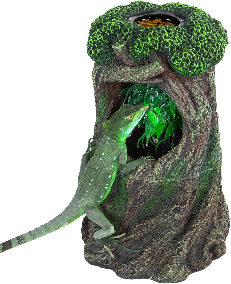 REPTI ZOO Reptile Waterfall Drinking Fountain with Food Dish, 1000ML Large Reptile Terrarium Water Dispenser for Bearded