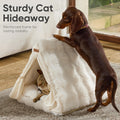 FUKUMARU Cat Cave Bed, Sturdy Frame Washable Cat Tent Bed with Curtain