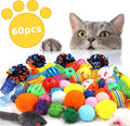 QUOZUO Kitten Toys, 60PCS Cat Balls Springs Toy Set, Cat Mouse Toy, Kitten Sparkle Crinkle Balls Furry Soft Pom Pom
