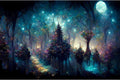 Mystical Dark Forest Aquarium Background Fantasy Glowing Neon Light Forest World Terrarium Background Mysterious Foggy F