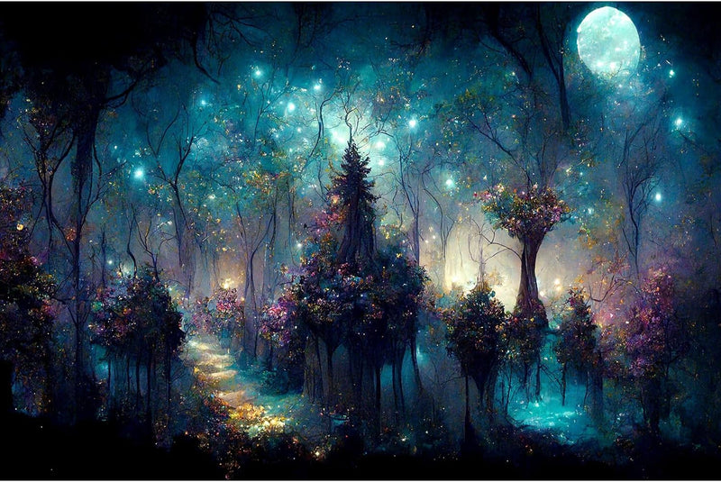 Mystical Dark Forest Aquarium Background Fantasy Glowing Neon Light Forest World Terrarium Background Mysterious Foggy F