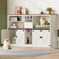 Hzuaneri Double Cat Litter Box Enclosure for 2 Cats, Cat Cabinet with Large Storage Space, Hidden Litter Box with Scratch Pad, Farmhouse Cats House, TV Stand End Table, Rustic Brown and White CB97014X