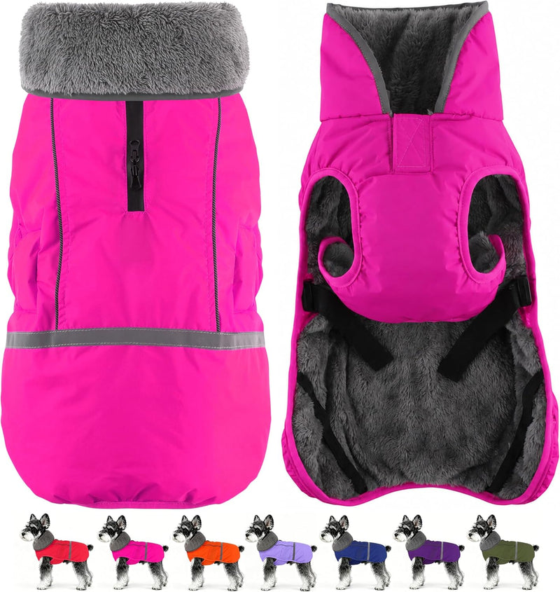 Dogcheer Warm Dog Coat, Waterproof Fleece-Lined Dog Jacket with Leash Hole