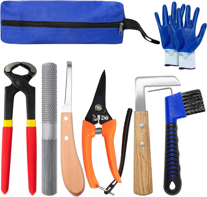 8 inch Farrier Tools Kit (8 Piece) Horse Goat Hoof Trimmers Carbon Steel Nippers Shears Nail Clipper, Mini Rasp, Hoof Tr