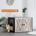 Dwanton Litter Box Enclosure, Cat Litter Box Furniture Hidden, Reversible Entrance Can Be on Left or Right Side, Wooden Cat Washroom Indoor, Greige, 27.6 Inches