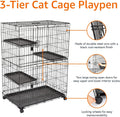 Amazon Basics Large 3-Tier Cat Cage Playpen with Easy to Clean Removable Tray, Front Doors, Portable, Foldable, 35.8" x 22.4" x 50.6", Black