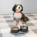 DBL1000A Marbre Small/Medium Modern Weighted Double Marble and Stainless Steel Bowl 12oz (1.5 Cups) Feeder with Non-Slip