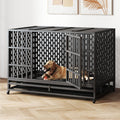 HIWOKK 48 Inch Heavy Duty Indestructible Dog Crate Steel Escape Proof, Indoor Double Door High Anxiety Cage, Kennel with Wheels, Removable Tray, Extra Large XL XXL