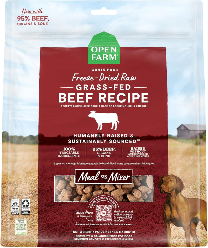 Open Farm Freeze Dried Raw Dog Food, Beef Bite-Sized Morsels, 13.5oz Bag