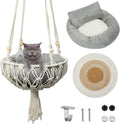 Juexica 3 Pcs Macrame Cat Hammock, Including Hanging Kitten Bed Scratcher Scratch Pad Swing Bed for Small Cat Small Dog(
