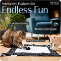 American Cat Club Reversible Crinkle Cat Mat with Mouse Toy – Black Mudcloth Pattern, Interactive Crinkle Play Mat for Cats, 18” x 13”
