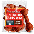 Canine Chews 8-9 Inch Beef Basted Knotted Rawhide Bones for Large Dogs - Durable Rawhide Bones for Medium and Large Dogs - Long Lasting Dog Rawhide Bones with for Aggressive Chewers - 10 Pack