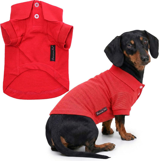 Parisian Pet Dog Polo Shirt – Classic Red Cotton Pet Apparel with Collar & Buttons, Soft Breathable Puppy T-Shirt, Cute 