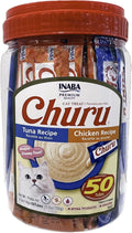 INABA Churu Lickable Grain-Free Purée Cat Treats, 25 Tuna & 25 Chicken
