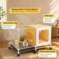 Rabbit Cage Indoor, 29.1" Bunny Cage with Pull-Out Tray, Raised Mesh Floor, Clear Front Door, Lockable Wheels & Divider 