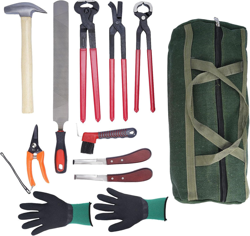 lukar 12PCS Horse Farrier Tools Kit Hoof Trimming Tools with Handbag