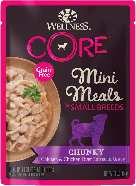 Wellness CORE Small Breed Mini Meals Chunky in Gravy Adult Wet Dog Food, Grain Free, Natural, Chicken Entrée Recipe, 3 o
