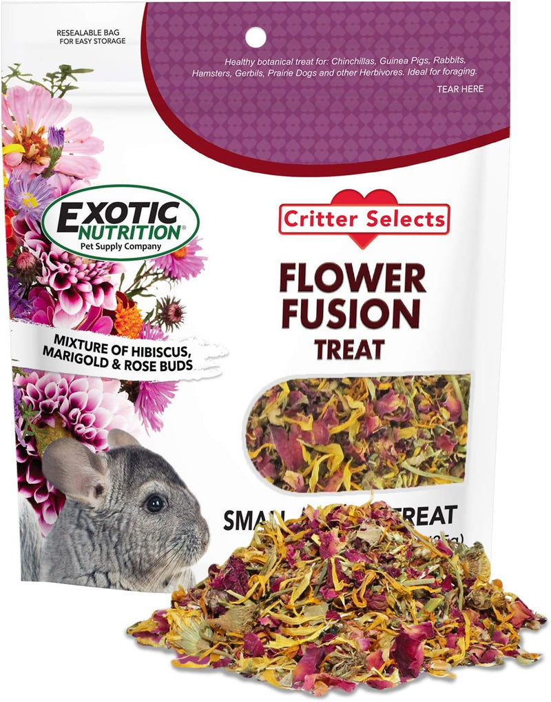 Flower Fusion Treat - Healthy Natural Dried Flower Herbivore Treat - Chinchillas, Guinea Pigs, Rabbits, Prairie Dogs, De