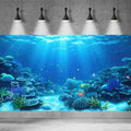 Underwater Aquarium Background Coral Reef Tropical Fish Terrarium Background Deep Blue Ocean Sea Sunbeams Aquatic Plants
