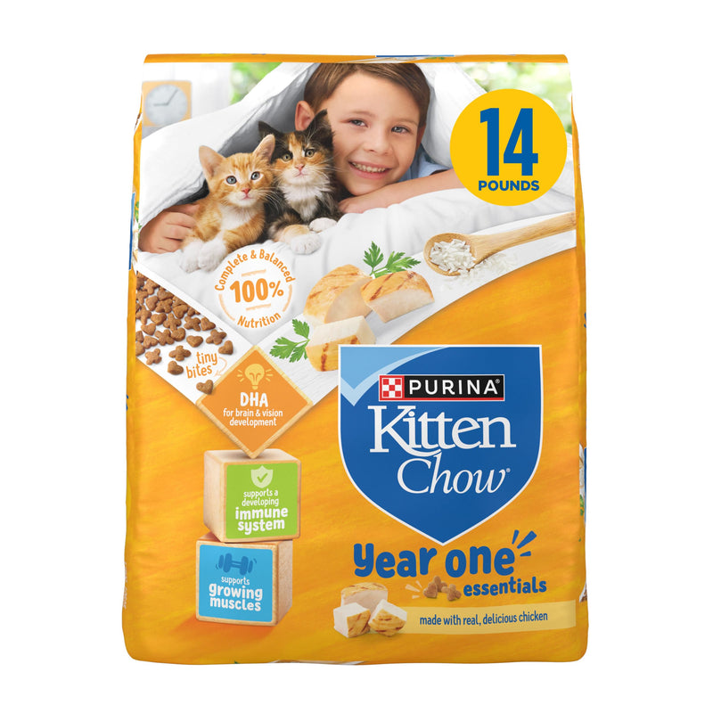 Purina Kitten Chow Year One Essentials with Real Chicken High-Protein Complete and Balanced Dry Kitten Food with Essential Nutrients - 14 lb. Bag