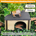 PINVNBY Bearded Dragon Basking Platform, Wood Reptile Hides and Caves, Crested Gecko Hide with Slate Rock, Leopard Gecko