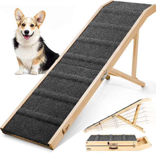 𝟐𝟎𝟐𝟔 𝐔𝐩𝐠𝐫𝐚𝐝𝐞𝐝 Dog Ramp for Bed, 64" Long Foldable Pet Ramp for Small Large Dogs, Dog Ramps for High Beds, High Traction 
