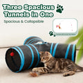 Love’s Cabin Cat Tunnel for Indoor Cats, 3-Way Collapsible Play Tunnel with Teaser Wand, Peek Holes & Toy Ball, Small Pet Toy for Kittens & Rabbits, Black & Blue, Small Size