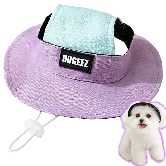Dog Sun Hat with UV Protection, Breathable Pet Hat with Ear Holes and Adjustable Chin Strap, Sun-Blocking Inner Layer, Summer Outdoor Cap for Small & Medium Dogs and Cats (Purple, Small)