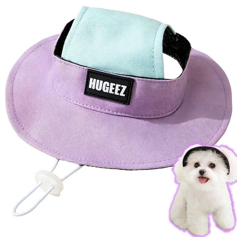 Dog Sun Hat with UV Protection, Breathable Pet Hat with Ear Holes and Adjustable Chin Strap, Sun-Blocking Inner Layer, Summer Outdoor Cap for Small & Medium Dogs and Cats (Purple, Small)