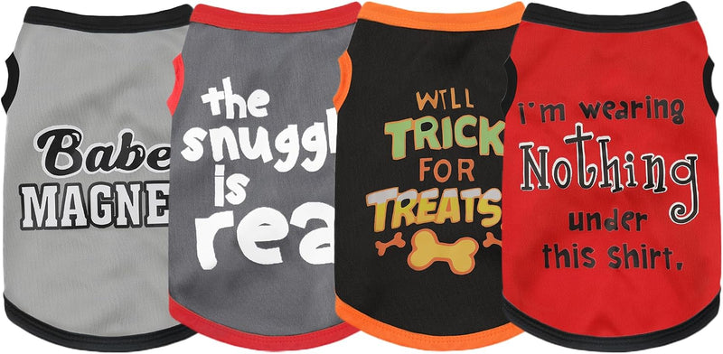 Elevate Your Pet's Seasonal Style with Playful Panache: 4-Piece Set of Dog Shirts Featuring Hilarious Printed Patterns f