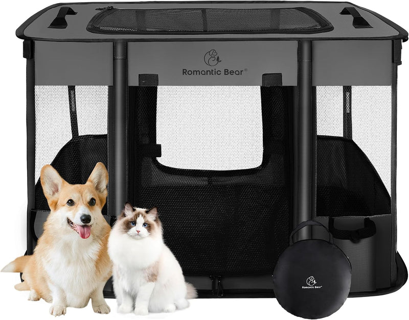 ROMANTIC BEAR Dog Playpen,Foldable Pet Puppy Cat Playpen,M(31