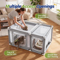 2-in-1 Cat Playpen with Litter Box Area, Keaber Indoor Pet Tent for Kittens Puppies with Waterproof Mat, Dog Enclosure for Adaptation, Training, Recovery & Travel (Light Grey, with Carrying Case)