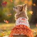 Fitwarm I Love Fall Dog Dress, Thanksgiving Outfit for Small Dogs Girl, Cute Pet Clothes, Orange, Beige