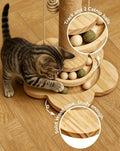 KHALOR Cat Scratching Post for Kittens, 4 in 1 Wooden Cat Scratcher Toy, 17.7" Tall Scratch Post with 2 Level Cat Track Balls, Interactive Feather Toy and 2 Sisal Hanging Balls for Indoor Kittens