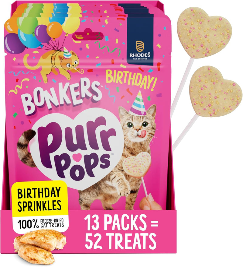 Bonkers Purrpops Birthday Edition Freeze-Dried Chicken Flavored Lollipop Cat Treats, 4 Pieces (Pack of 13)