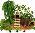RUNANIA Crested Gecko Tank Accessories，Reptile Vines Plants with Coconut Shell Ladder Hideout Hermit Crab Decor for Leop